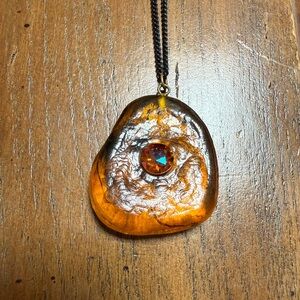Amber Pendant Necklace with Swarovski Crystal. Sabika.